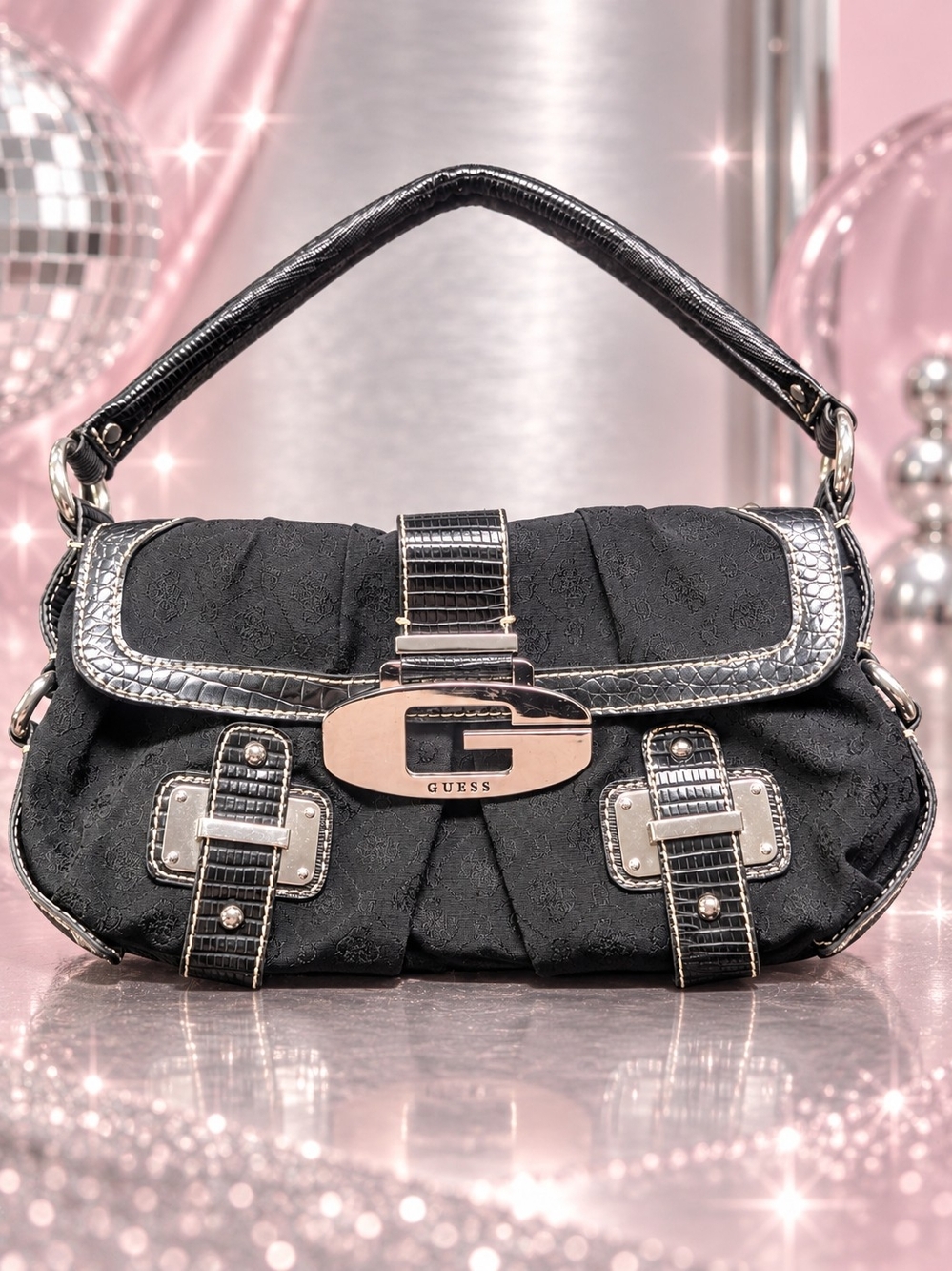 Guess Black Monogram Shoulder Bag Y2K